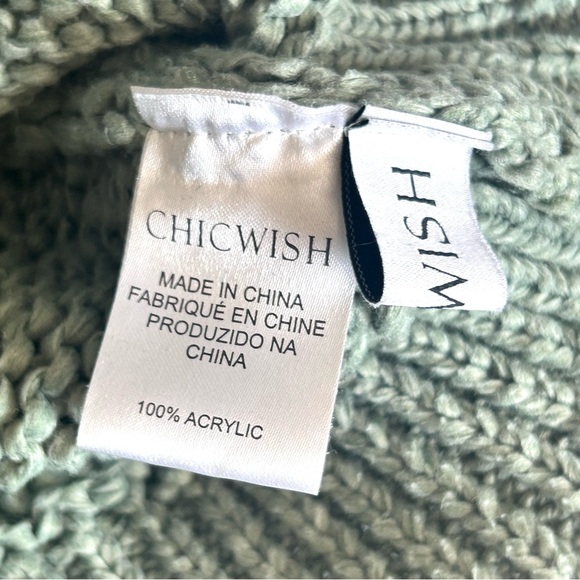 Chicwish Pom-Pom Textured Trim Chunky Knit Sweater in Sage Green Size S/M - Picture 8 of 10